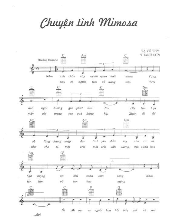 Sheet nhạc Chuyện Tình Mimosa